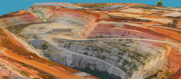3D photogrammetric terrain model of a mine generated from drone survey data