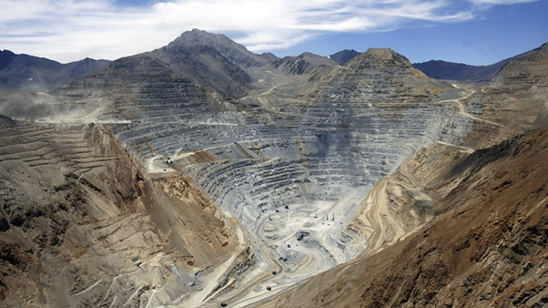Aerial view of a large open-pit mine surveyed by drone