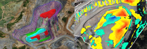 Aerial survey data and volumetric analysis of a mine stockpile