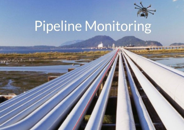 Drone flying over a long-distance pipeline corridor