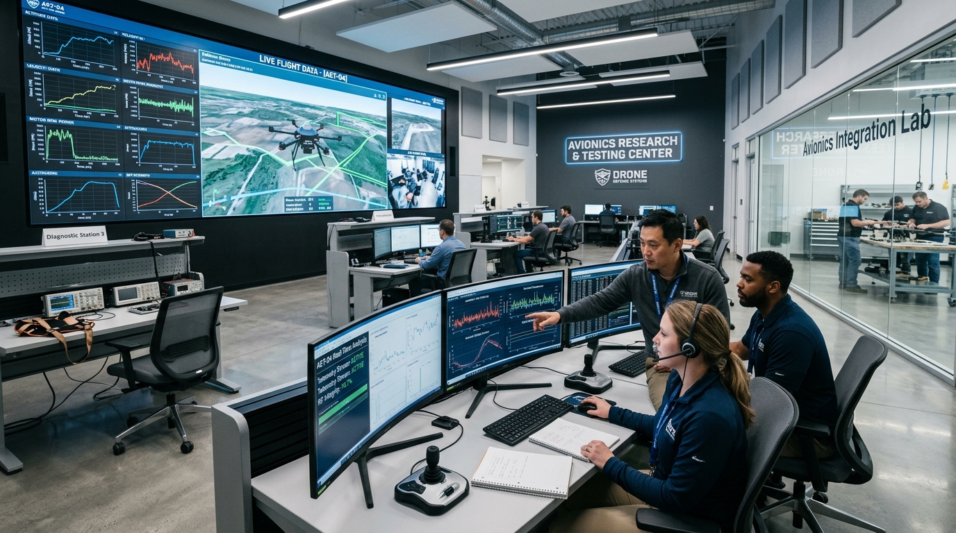 Advanced diagnostic control room for flight data tracking and avionics testing